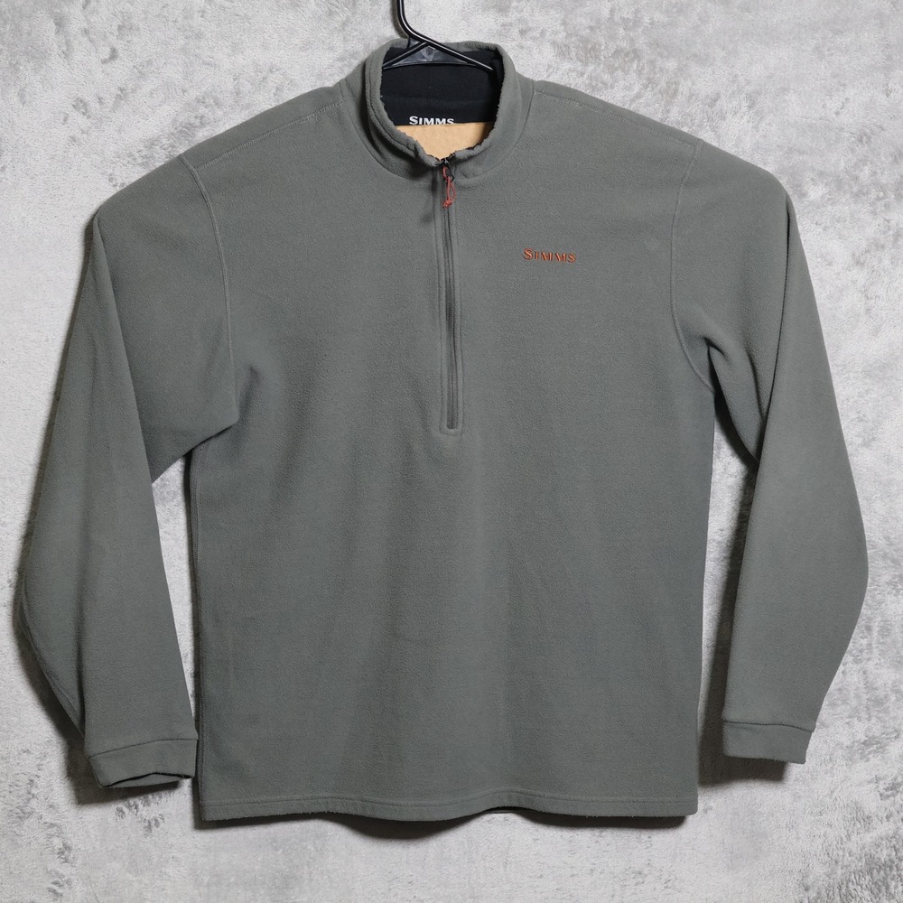 Simms Sweater Mens Large Gray 1/4 Zip Pullover Fleece Fishing Outdoor Hiking